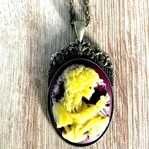 Dark red and yellow Skeleton cameo Victorian Style Handmade Necklace, NWT